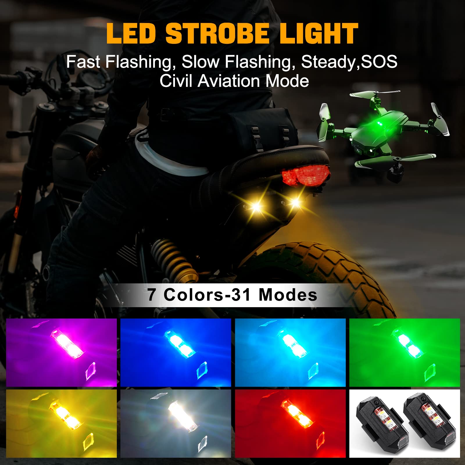 Motorcycle Lights Drone Strobe - Drone Strobe Light のレビューと価格